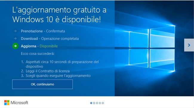 Aggiornamento Windows 10 gratuito